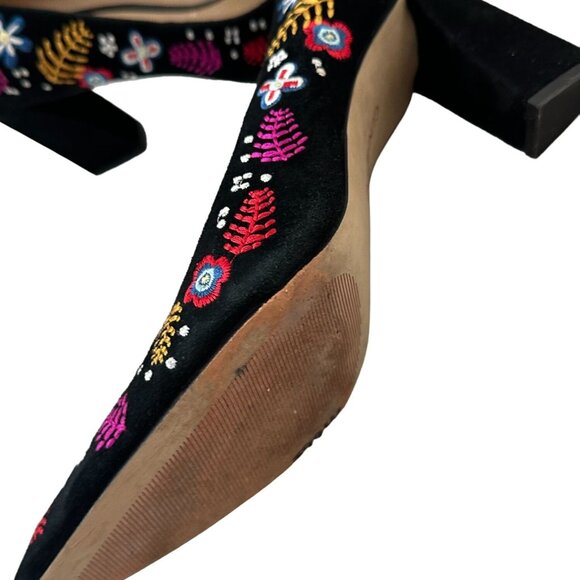 GUNMETAL Embroidered Floral Suede Heels Size 8 - Picture 5 of 7